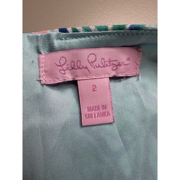 Lilly Pulitzer Donna Romper Dress Sz 2 Feel The Beat Engineered Pink Blue Preppy - Picture 11 of 16
